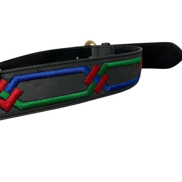 Vintage Y2K Bonwit Teller Embroidered Black Belt Size 30 - Picture 6 of 9